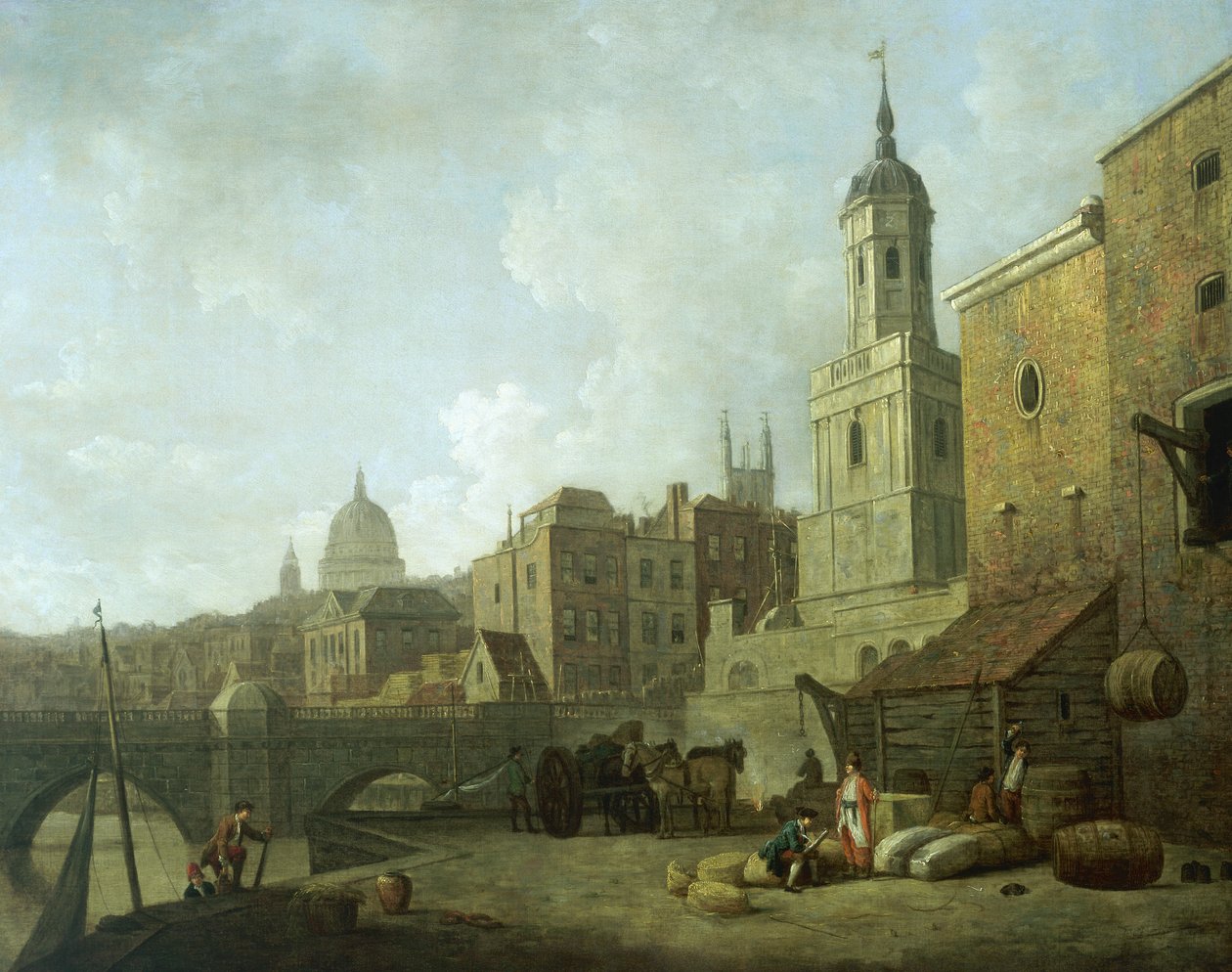 Nordende der London Bridge und St. Magnus der Märtyrer, 1762 von William Marlow