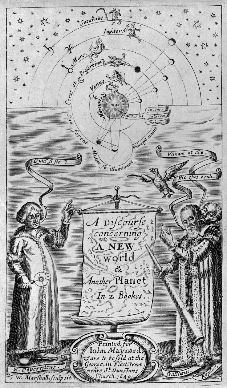 Eine Abhandlung über eine neue Welt & einen anderen Planeten in 2 Büchern, 1640 (Frontispiz) von William Marshall
