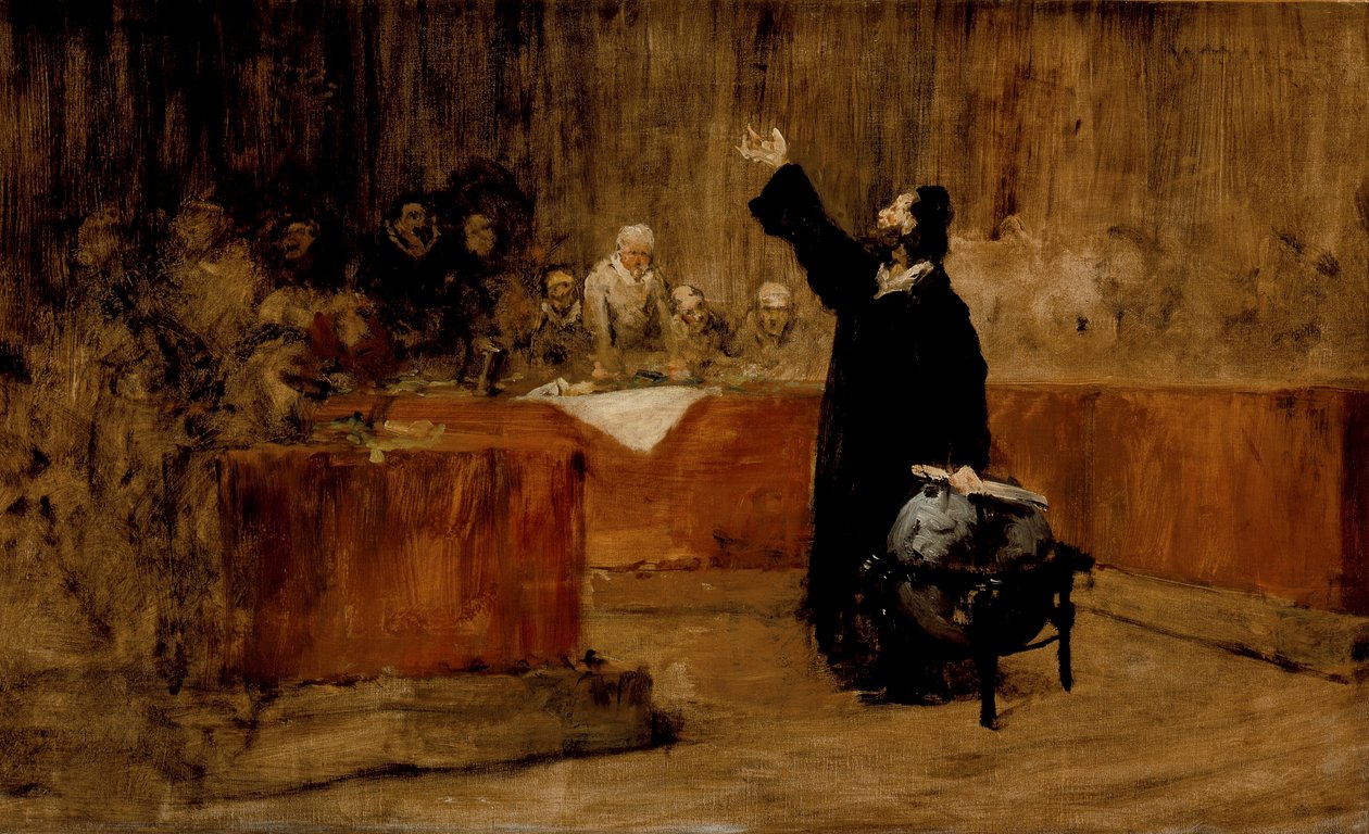 Skizze zu einem Gemälde: Kolumbus vor dem Rat von Salamanca (A) (Christoph Kolumbus vor dem Rat von Salamanca) von William Merritt Chase