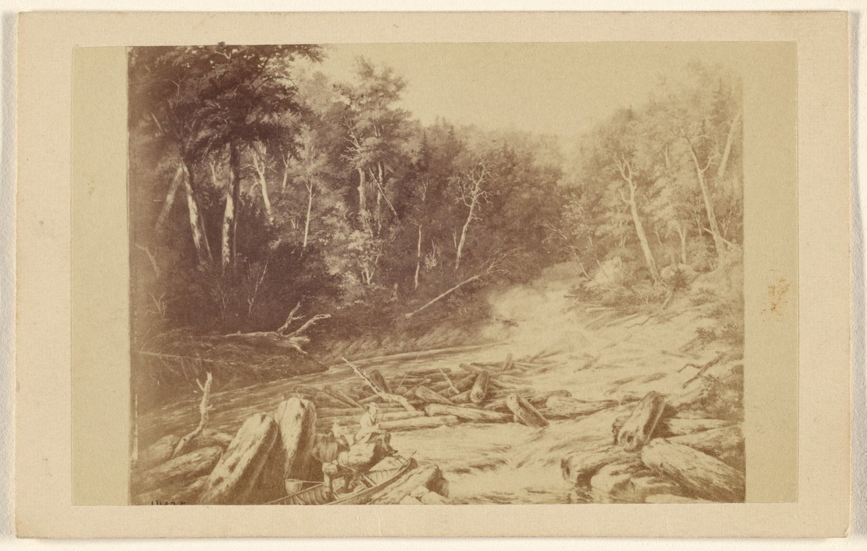Kopie eines Gemäldes, das eine Flusslandschaft mit einem Mann in einem Kanu beim Angeln darstellt von William Notman