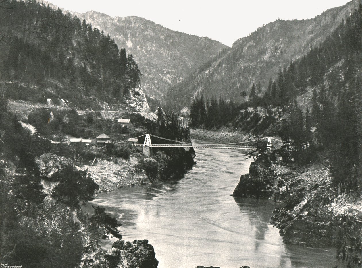 Die Rockies: der Frazer Canyon und die Cariboo Road Bridge, nahe Spuzzum, Kanada, 1895 von William Notman and Son