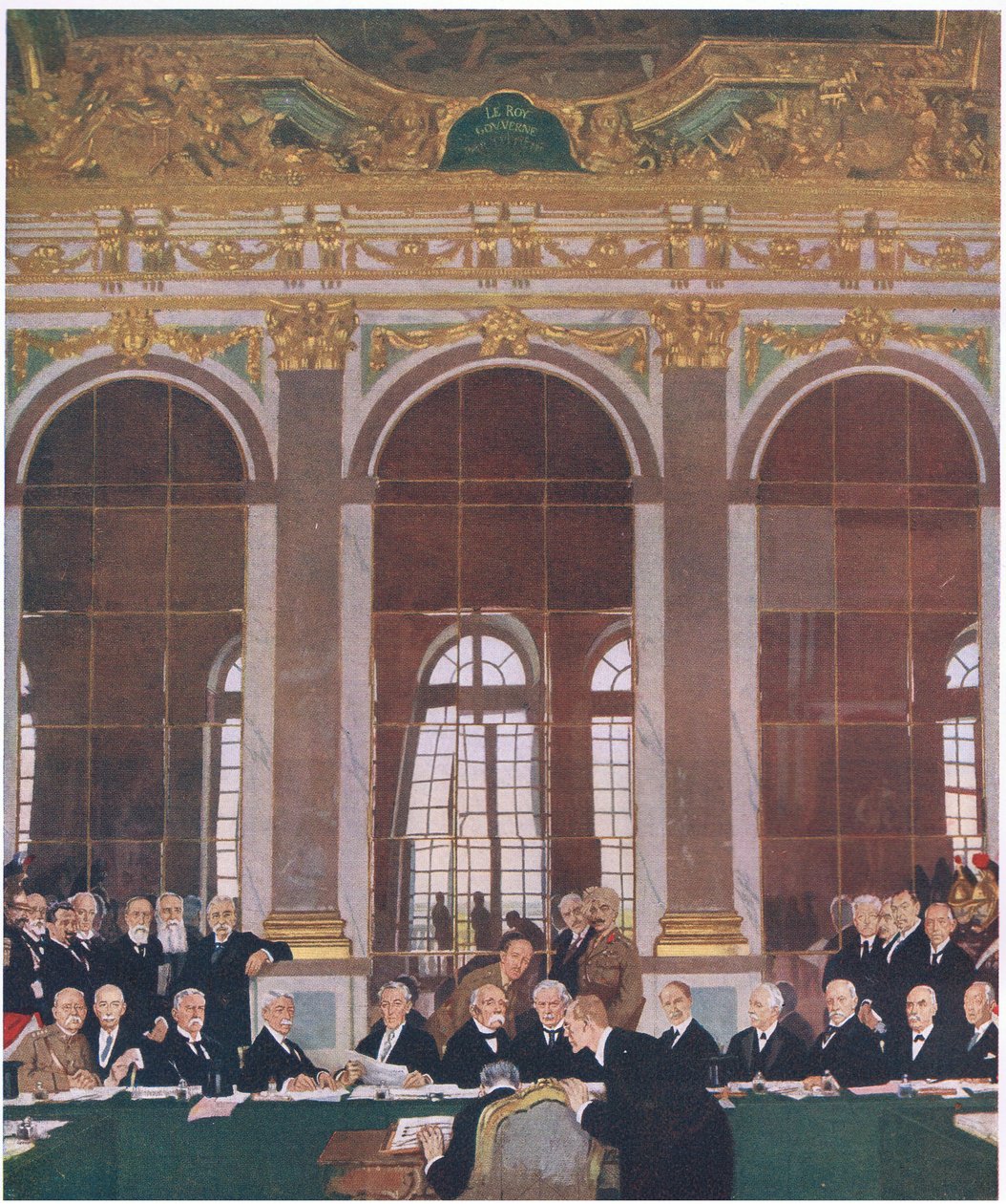 Unterzeichnung des Friedens im Spiegelsaal, Schloss Versailles, 28. Juni 1919, aus Cassells Geschichte des britischen Volkes veröffentlicht von der Waverley Book Company Limited, ca. 1940 von William Orpen