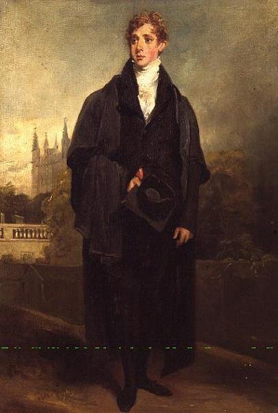 Porträt von Henry Townley (1769-1825) in akademischer Kleidung, möglicherweise Merton College, Oxford im Hintergrund von William Owen