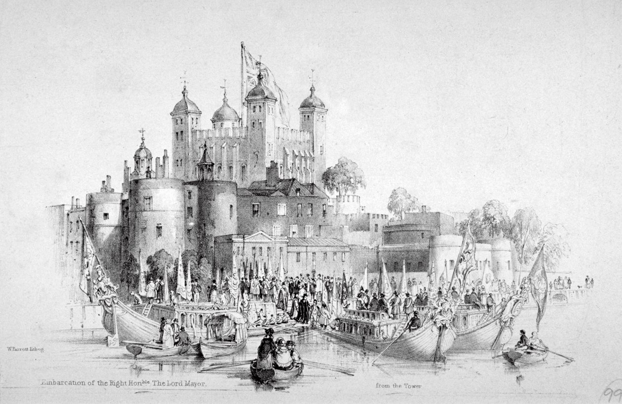 Lord Mayor Thomas Johnson und sein Gefolge beim Einsteigen vom Tower of London von William Parrott