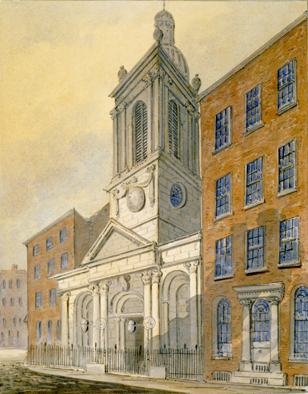 Nordostansicht der Kirche St. Peter-le-Poer und Old Broad Street, City of London von William Pearson