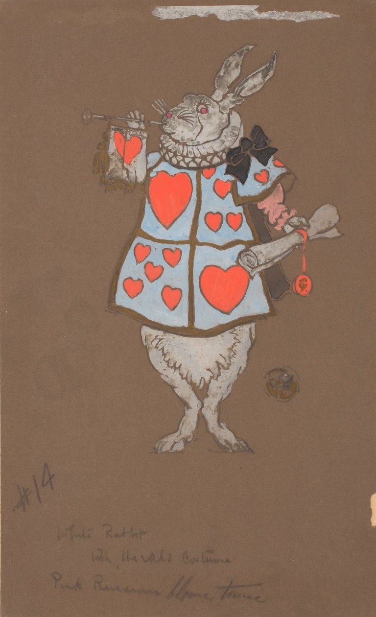Weißes Kaninchen mit Heroldskostüm (Kostümentwurf) von William Penhallow Henderson