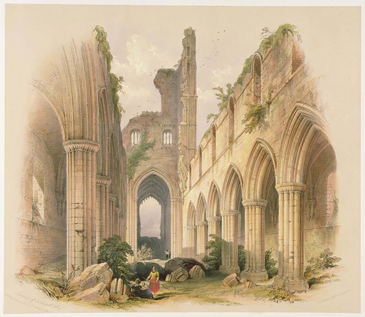 Kirkstall Abbey, das Kirchenschiff und der Chor, aus 