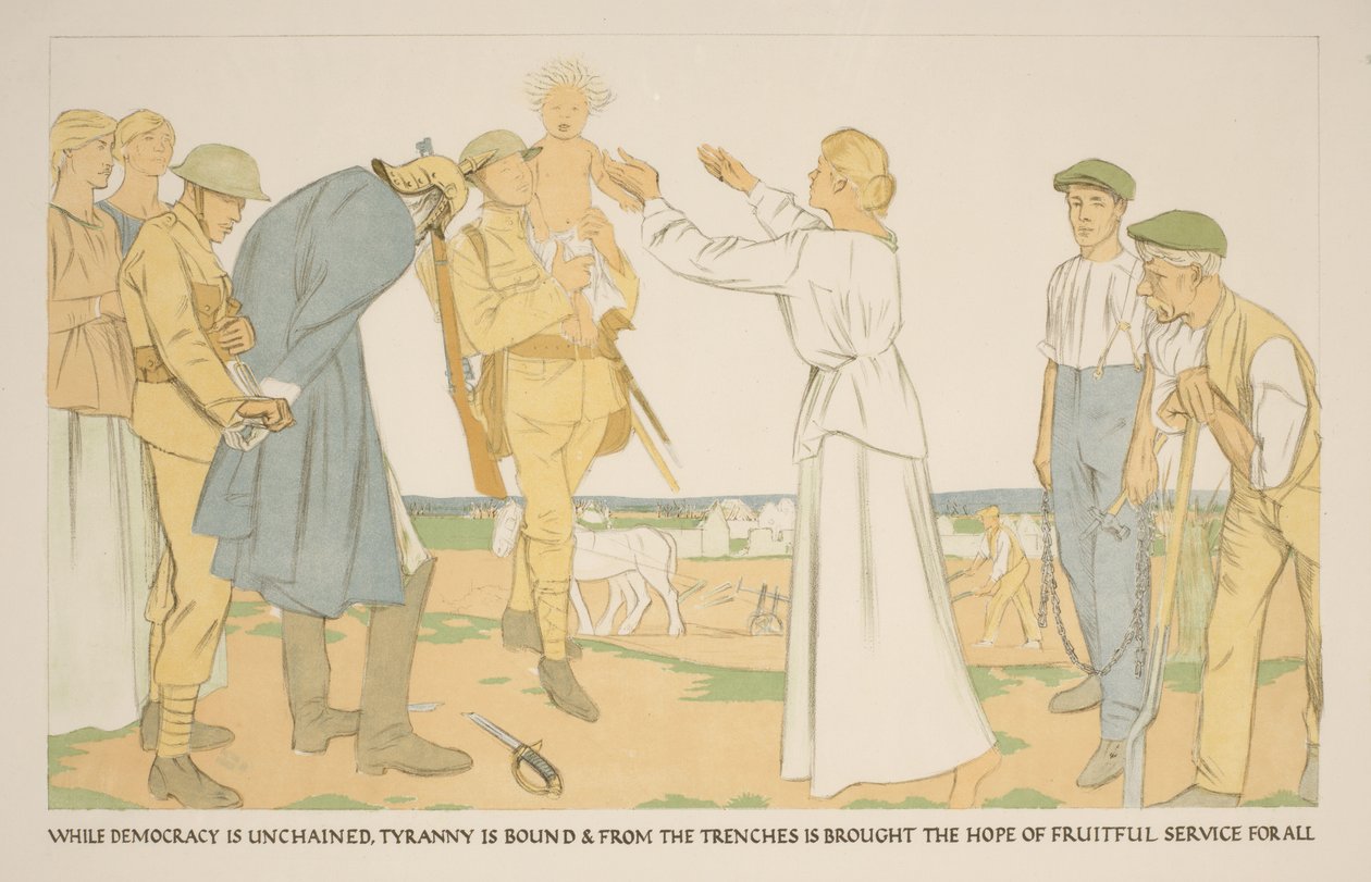 Bauern und Soldaten auf dem Feld von William Rothenstein