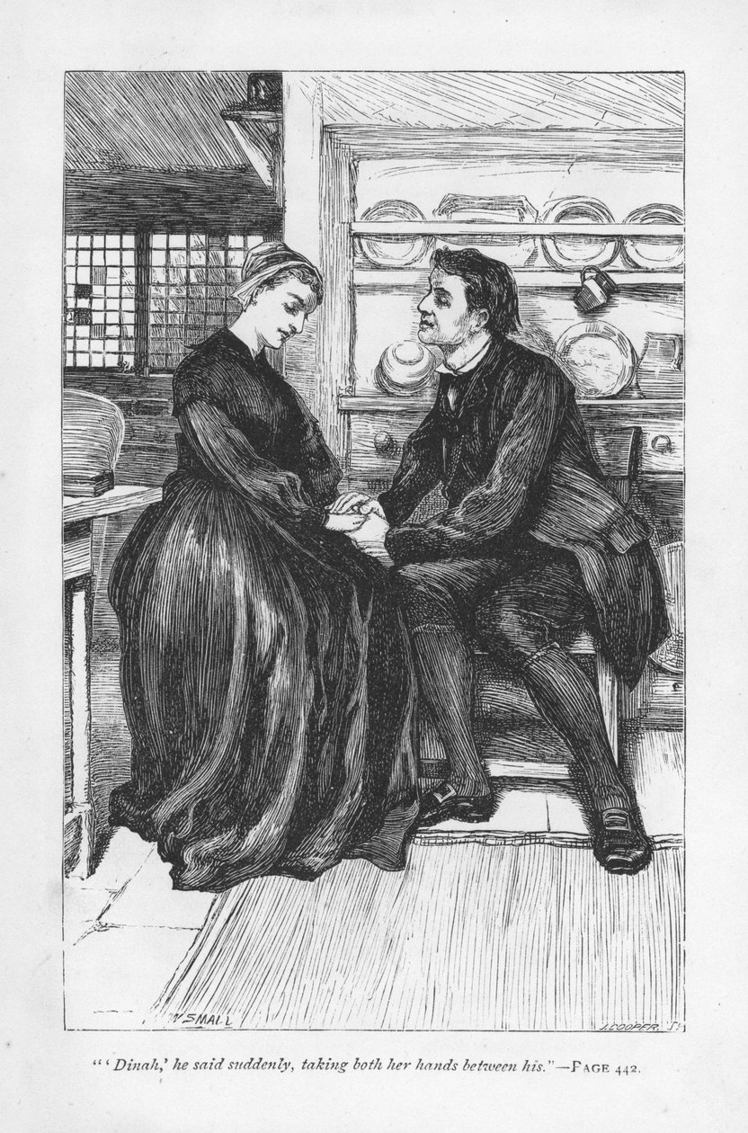 Nach den Prüfungen und Wirrungen der Geschichte erklärt Adam Bede seine Liebe zu Dinah Morris, der methodistischen Predigerin. Adam Bede von George Eliot, erstmals veröffentlicht 1859. Illustration von William Small (1843-1929) aus einer Ausgabe, veröffent von William Small