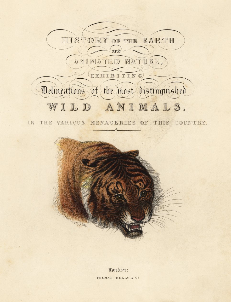 Kalligrafische Titelseite mit Vignette eines Tigers von William Smellie
