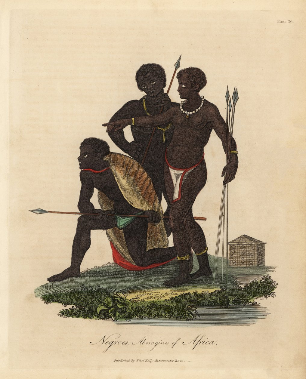 Südafrikanische Eingeborene mit Speeren, Tierhautmantel, Halskette von William Smellie
