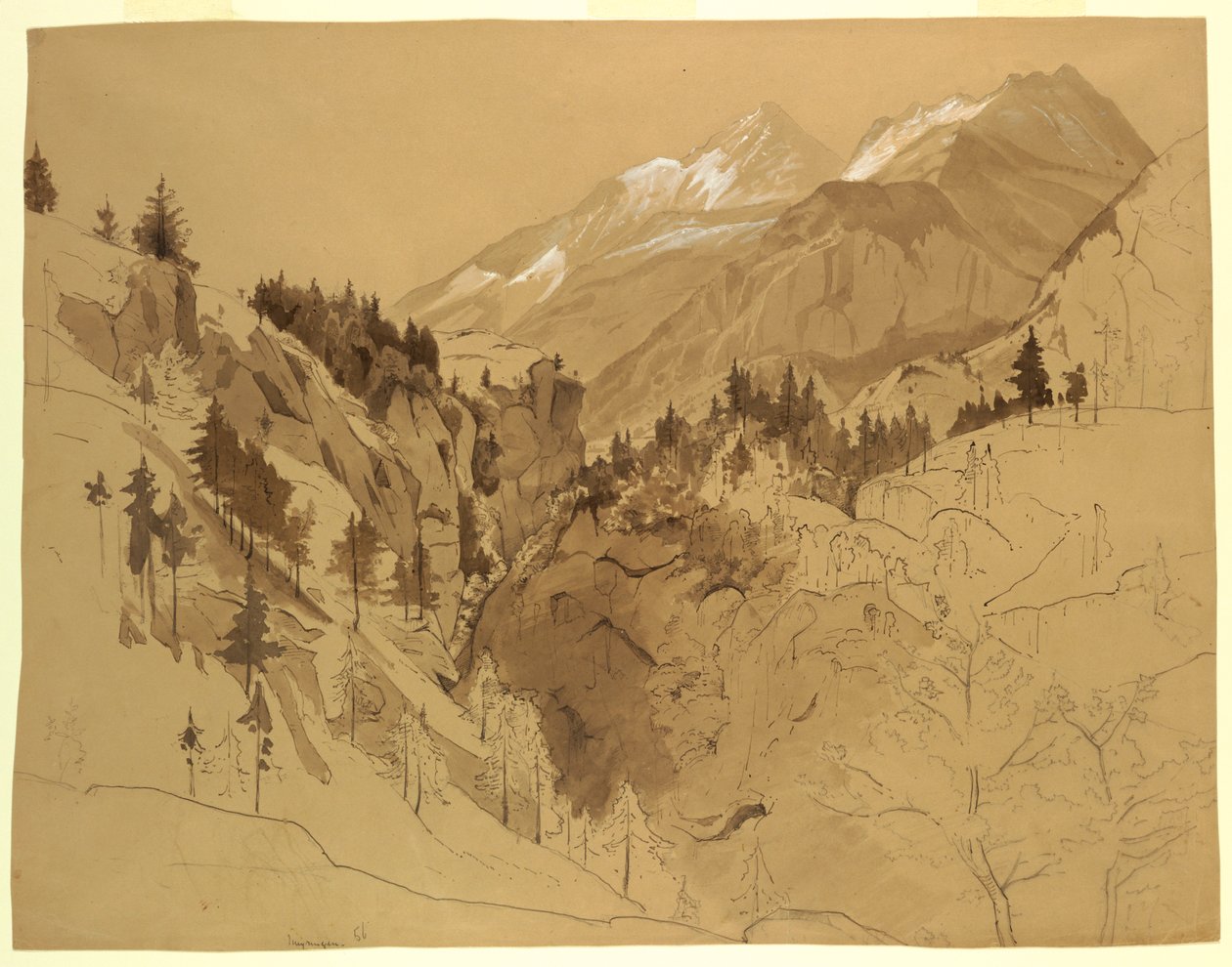 Zeichnung, Berge in der Nähe von Meiringen, Schweiz, 1856 von William Stanley Haseltine