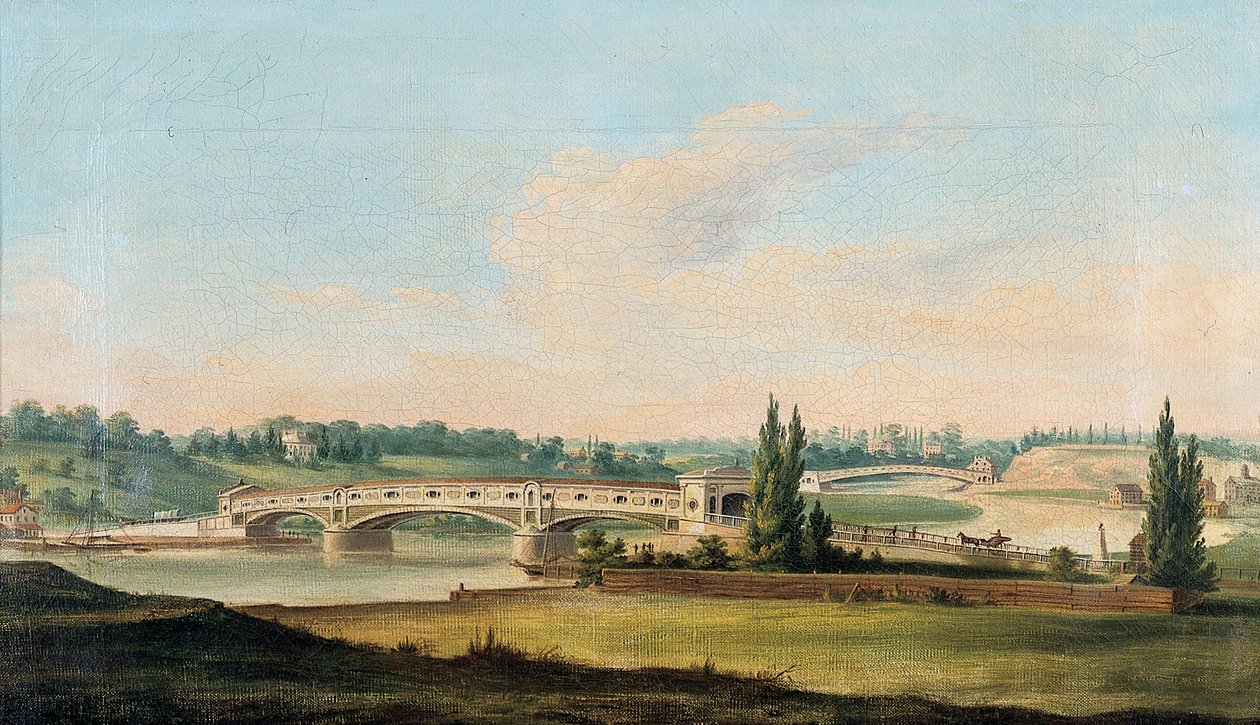 Ansicht einer Brücke über den Schuylkill River von William Strickland