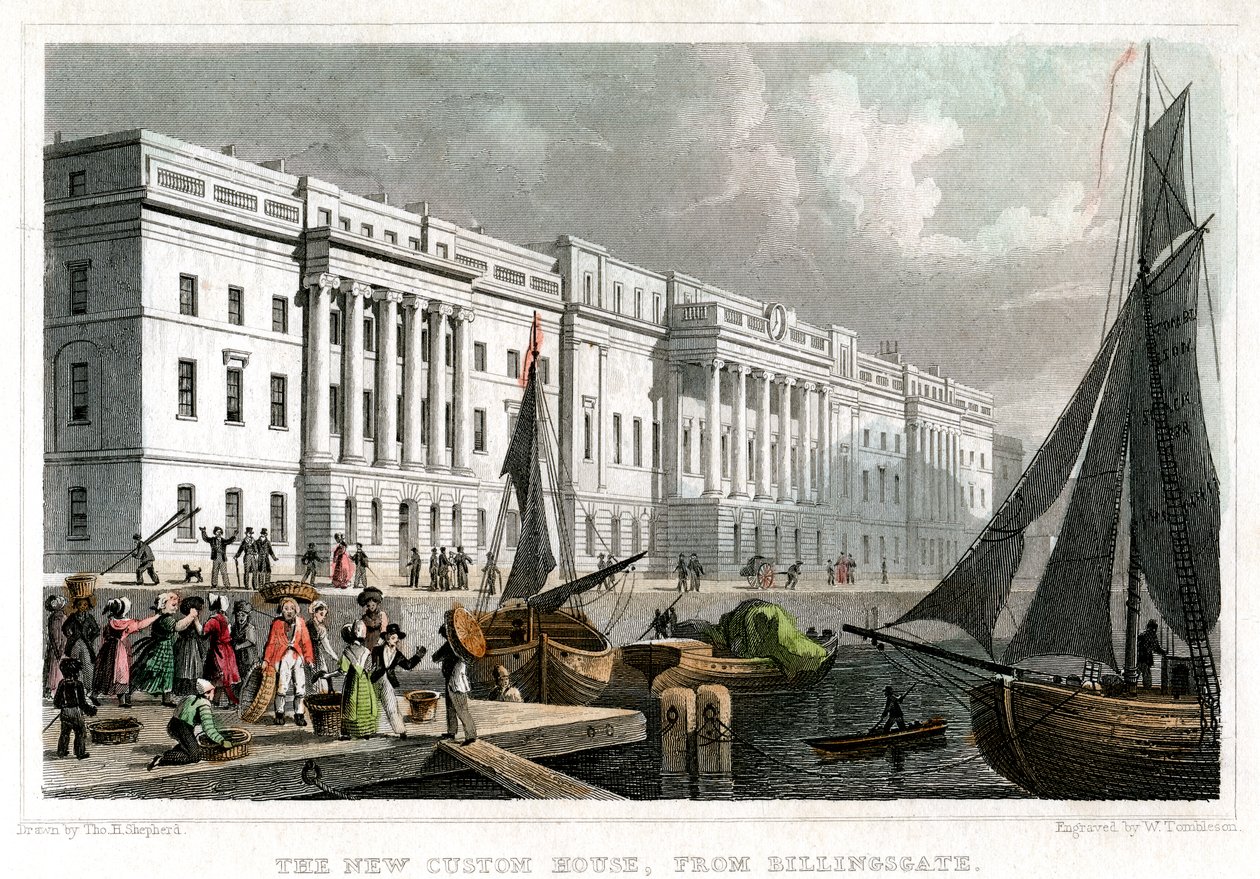 Das neue Zollhaus, von Billingsgate, City of London, ca. 1830 von William Tombleson