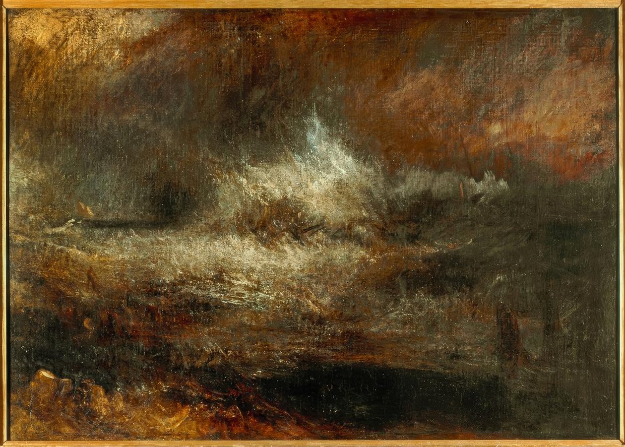 Stürmische See mit brennendem Wrack von Joseph Mallord William Turner