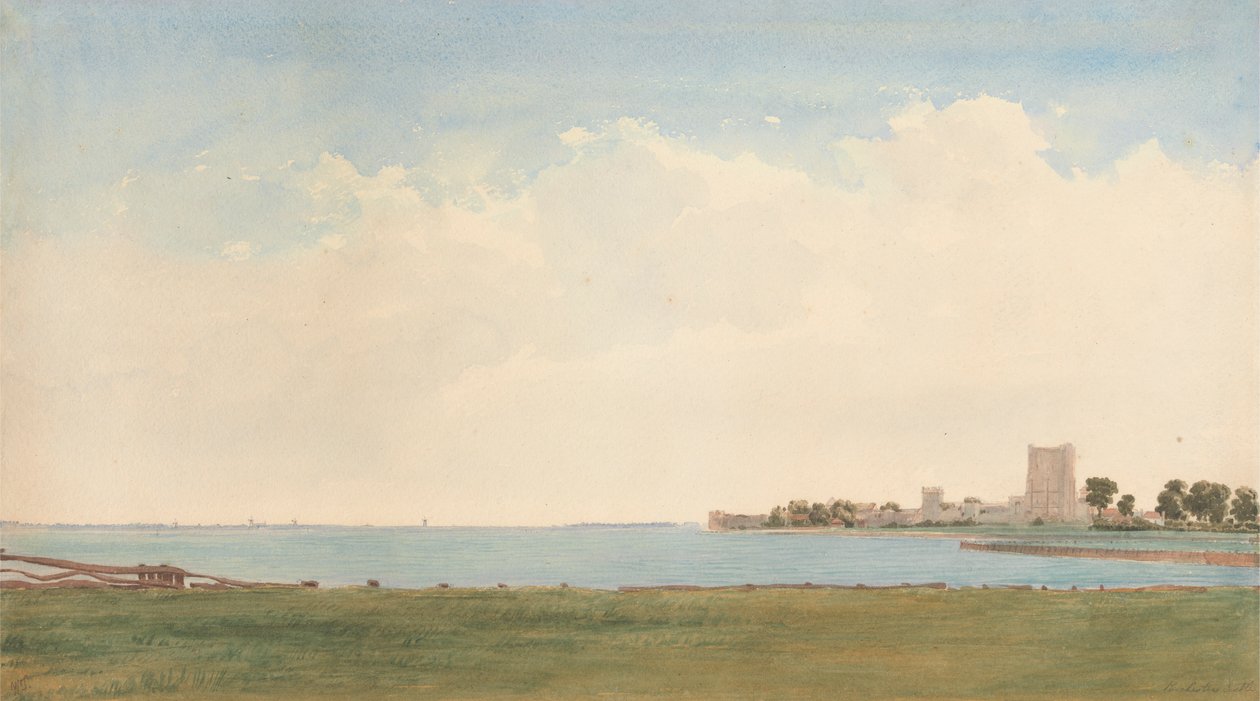 Porchester Castle: Ein Blick vom Dorf Porchester über das Wasser nach Portsmouth von William Turner of Oxford