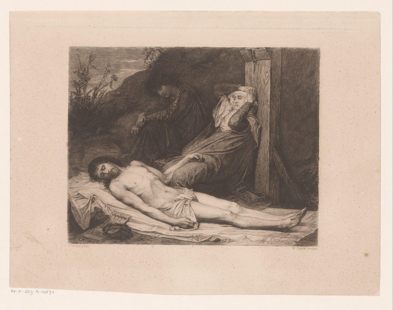 Maria und Johannes der Täufer trauern am Körper Christi von William Unger