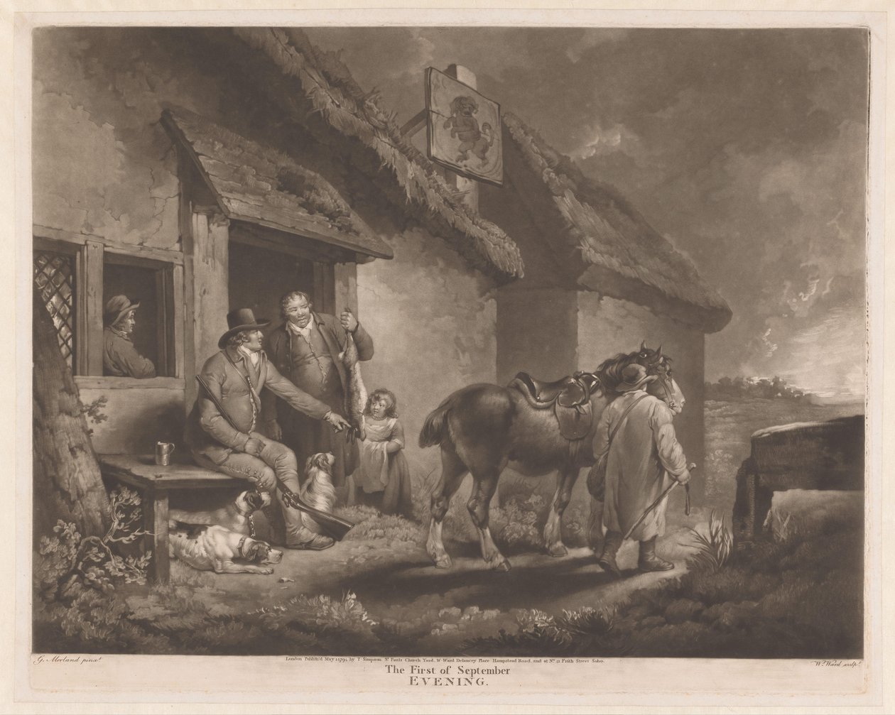 Jäger und Jagdhunde mit ihrer Beute bei einem Gasthaus von William Ward