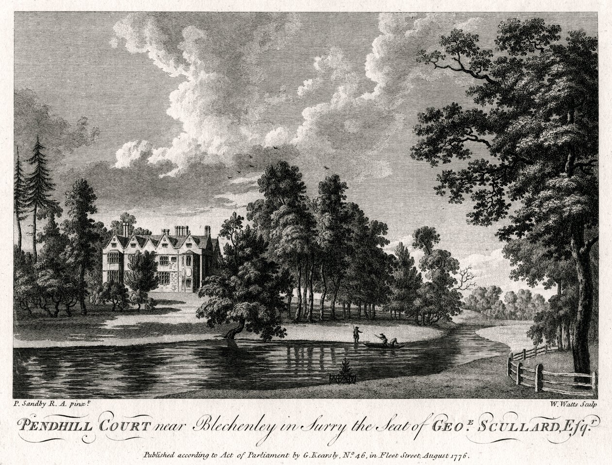 Pendhill Court bei Bletchenley in Surry, Sitz von George Scullard, 1776 von William Watts