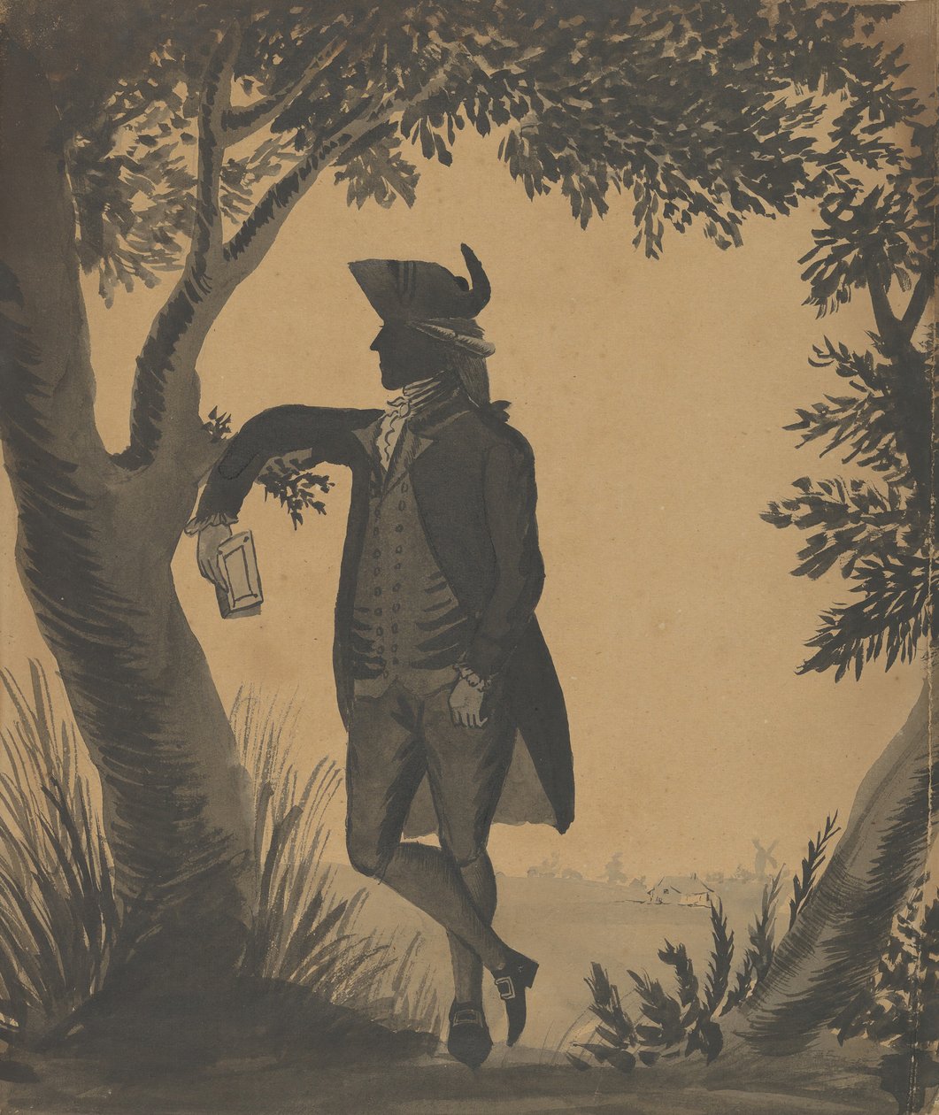 Junger Mann, der sich mit einem Buch an einen Baum lehnt, ca. 1780-89 von William Wellings