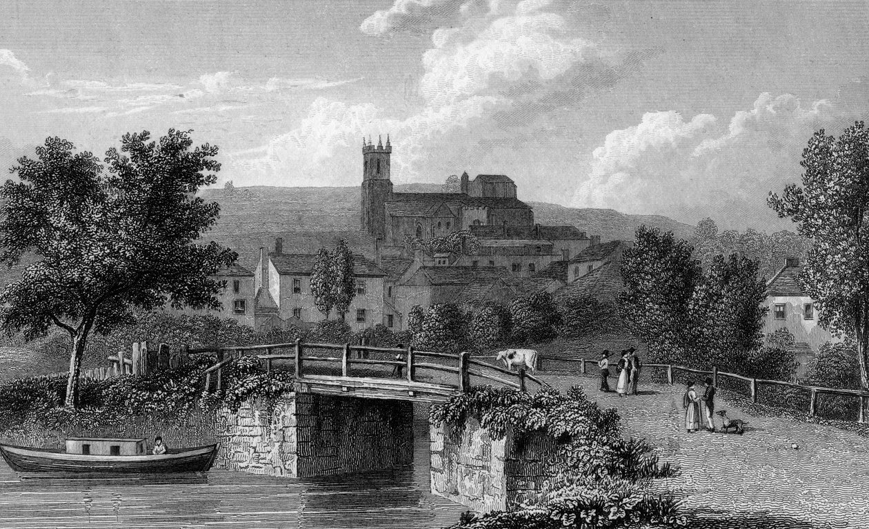 Hythe von der Kanalbrücke aus gesehen, graviert von E. Finden, 1829 von William Westall