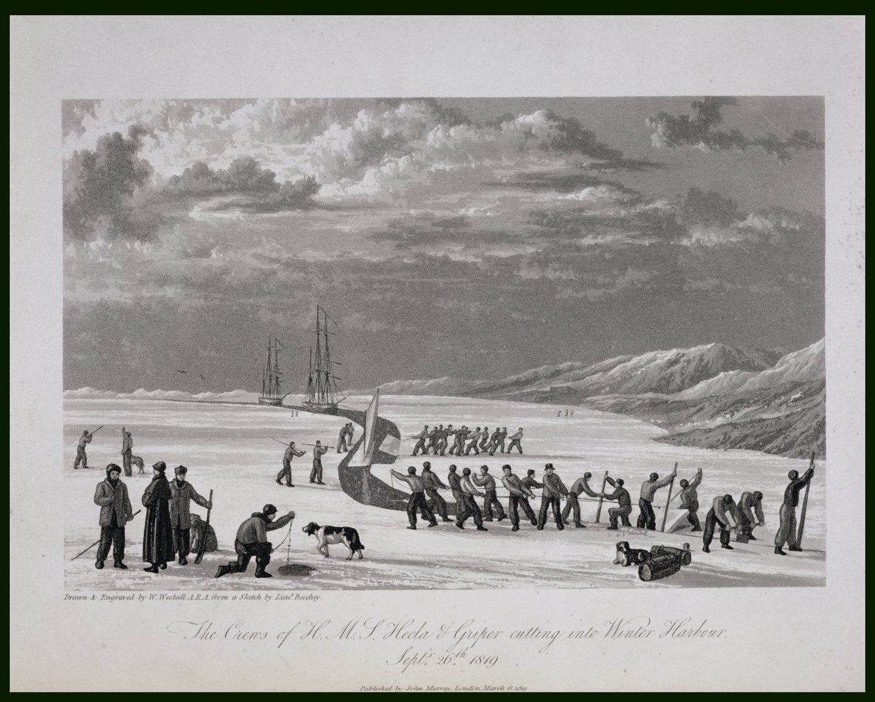 Die Besatzungen der H.M.S. Hecla und Griper schneiden in den Winterhafen, 26. September 1819, aus 