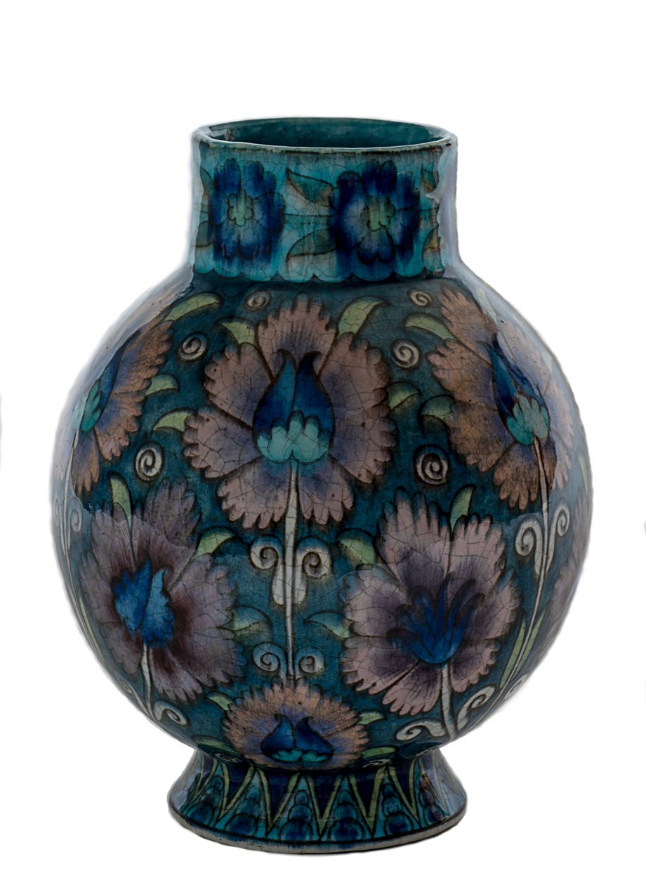 Bauchige Vase mit rosa Nelkenmuster von William de Morgan