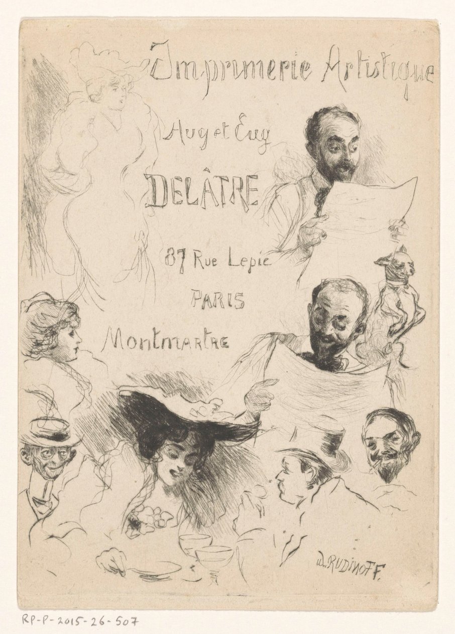 Visitenkarte des Druckers Eugène Delâtre in Paris von Willibald Wolf Rudinoff