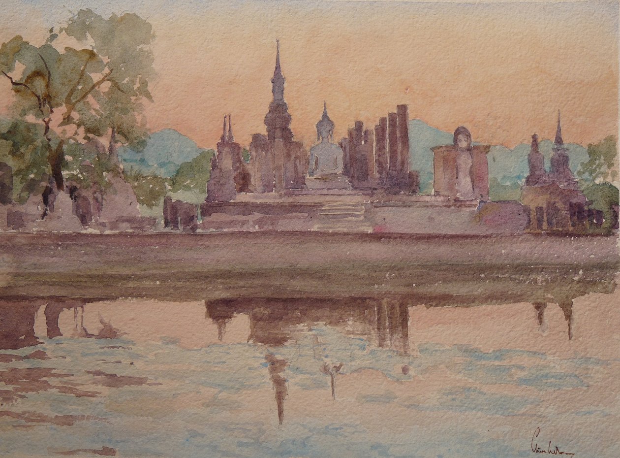 Sonnenuntergang, Wat Maharthat, Sukhotai von Wilson Clive