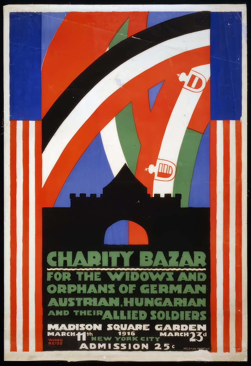 Plakat für einen Wohltätigkeitsbasar für Witwen und Waisen deutscher, österreichischer, ungarischer und konföderierter Soldaten im Madison Square Garden, New York von Winold Reiss