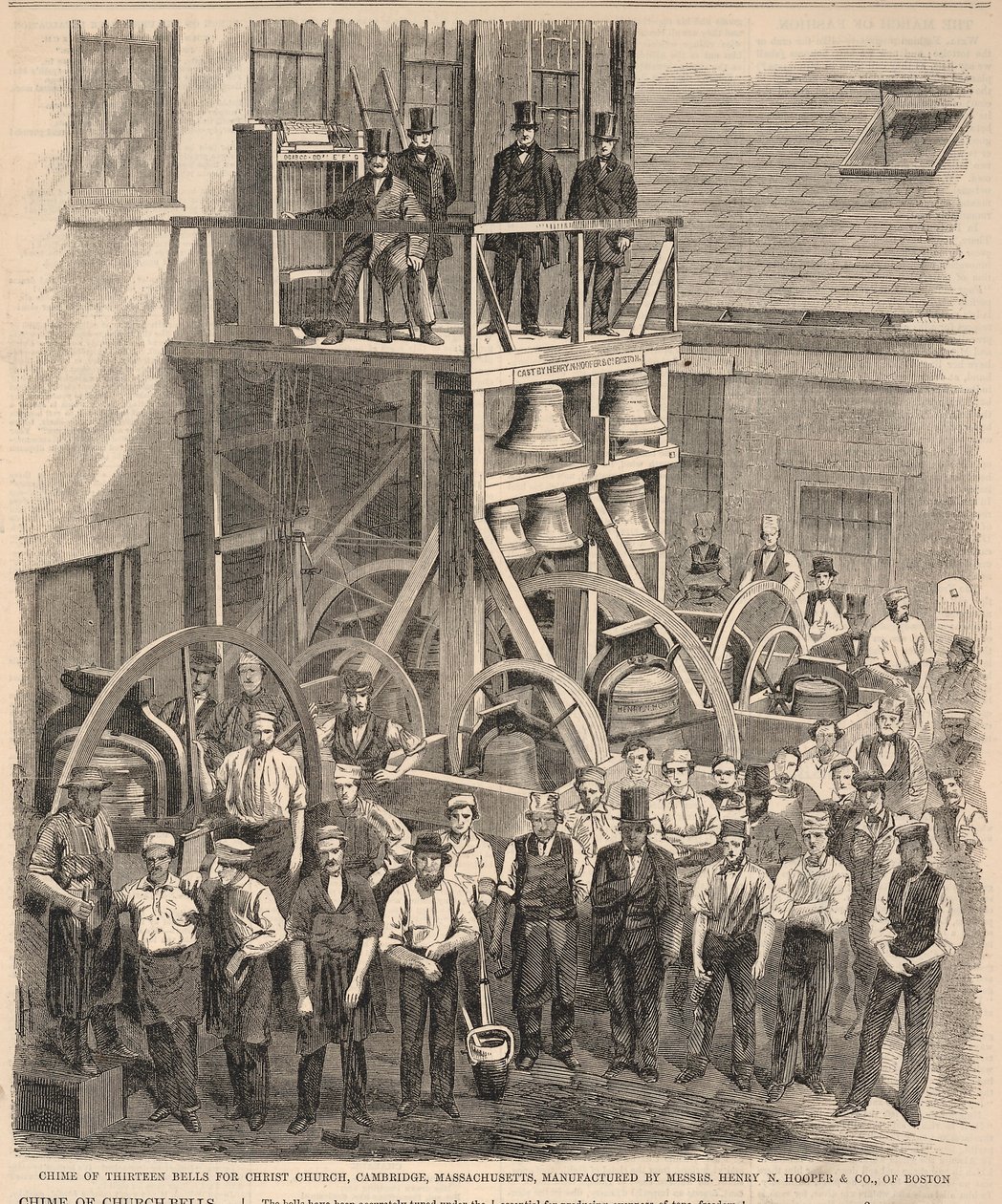 Glockenspiel von dreizehn Glocken für die Christ Church, Cambridge, Massachusetts, hergestellt von Messrs. Henry N. Hooper & Co. aus Boston, aus Harper
