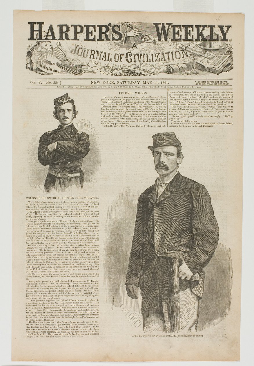 Oberst Wilson von Wilsons Brigade und Oberst Ellsworth von den Fire Zouaves von Winslow Homer