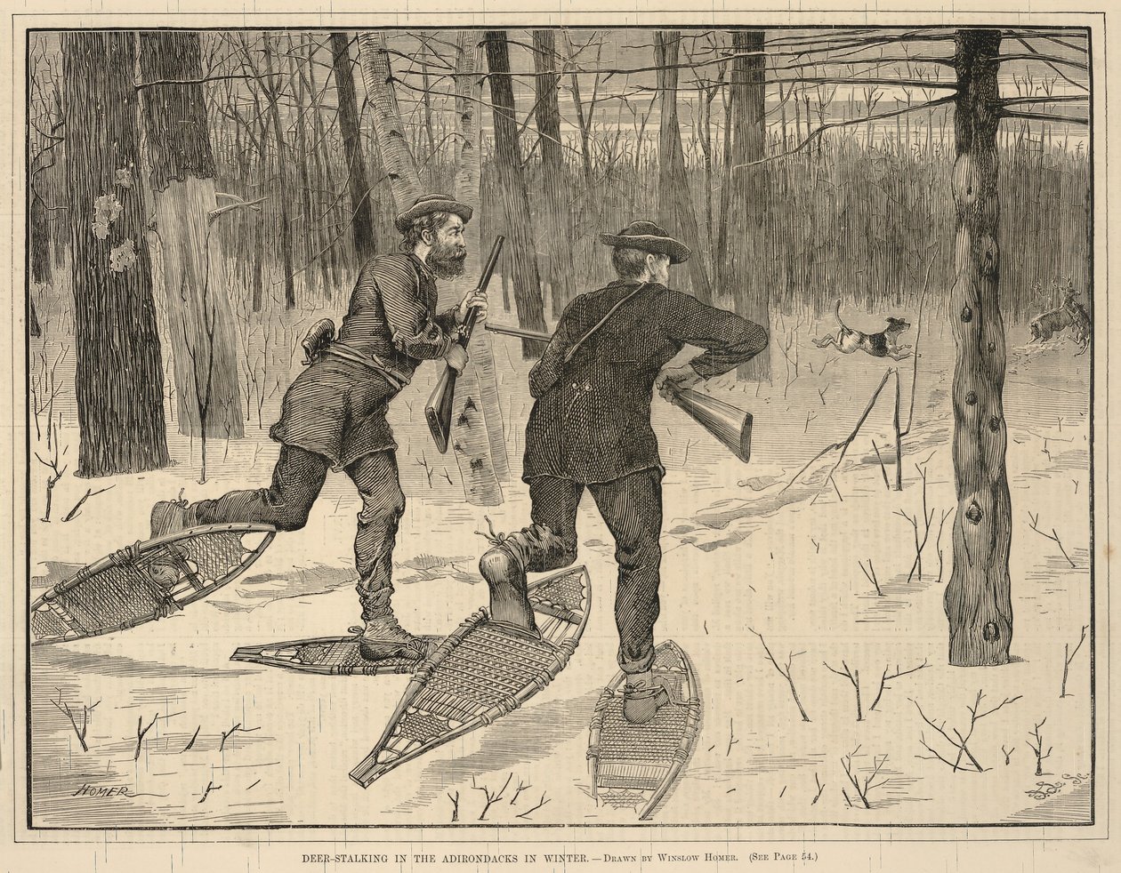 Hirschjagd in den Adirondacks im Winter, aus Every Saturday, A Journal of Choice Reading, 21. Januar 1871 von Winslow Homer