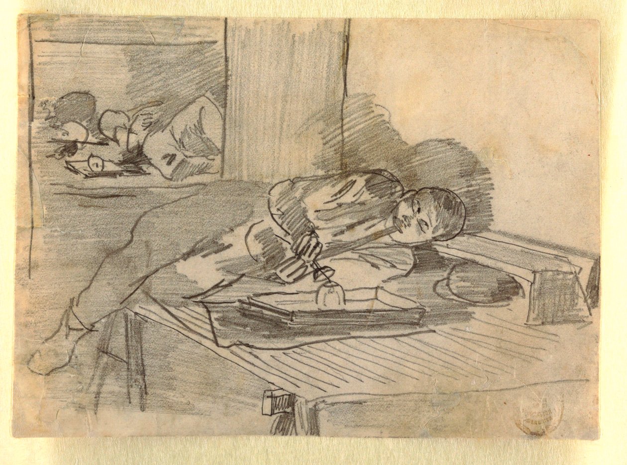 Zeichnung, Chinesischer Mann raucht eine Opium-Pfeife, ein Baxter Street Club House, New York City, ca. 1874 von Winslow Homer