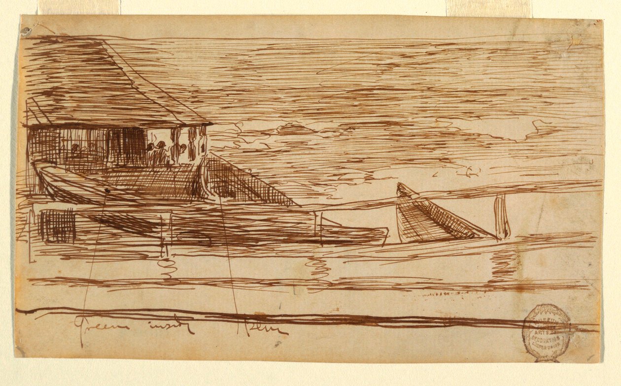 Haus an einem Geländer mit gestrandeten Dories, Cullercoats, England von Winslow Homer