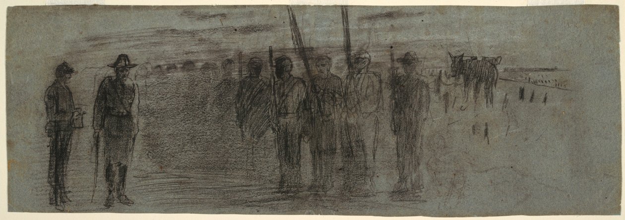 Zeichnung, Offizier und Adjutant inspizieren ein Geschwader, möglicherweise 1864 von Winslow Homer