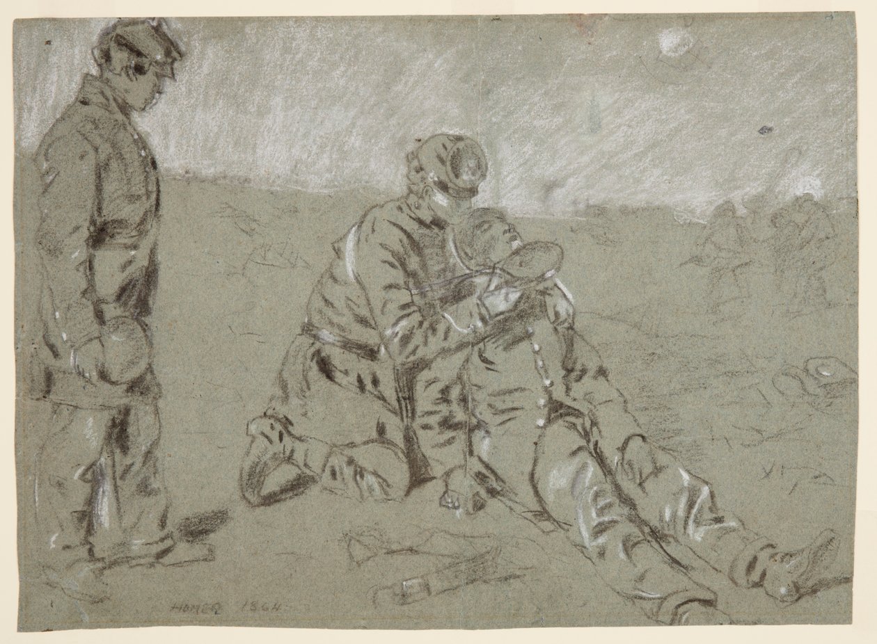 Soldat gibt einem verwundeten Kameraden Wasser, 1864 von Winslow Homer