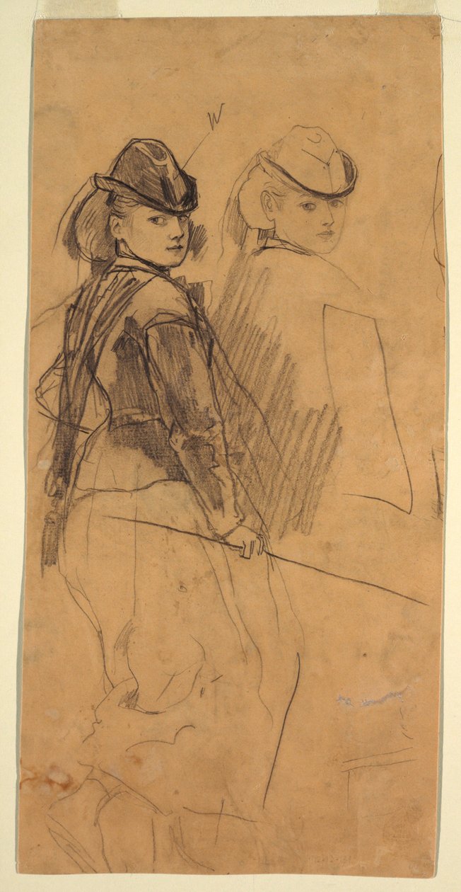 Zwei Studien eines jungen Mädchens, das über die Schulter schaut von Winslow Homer