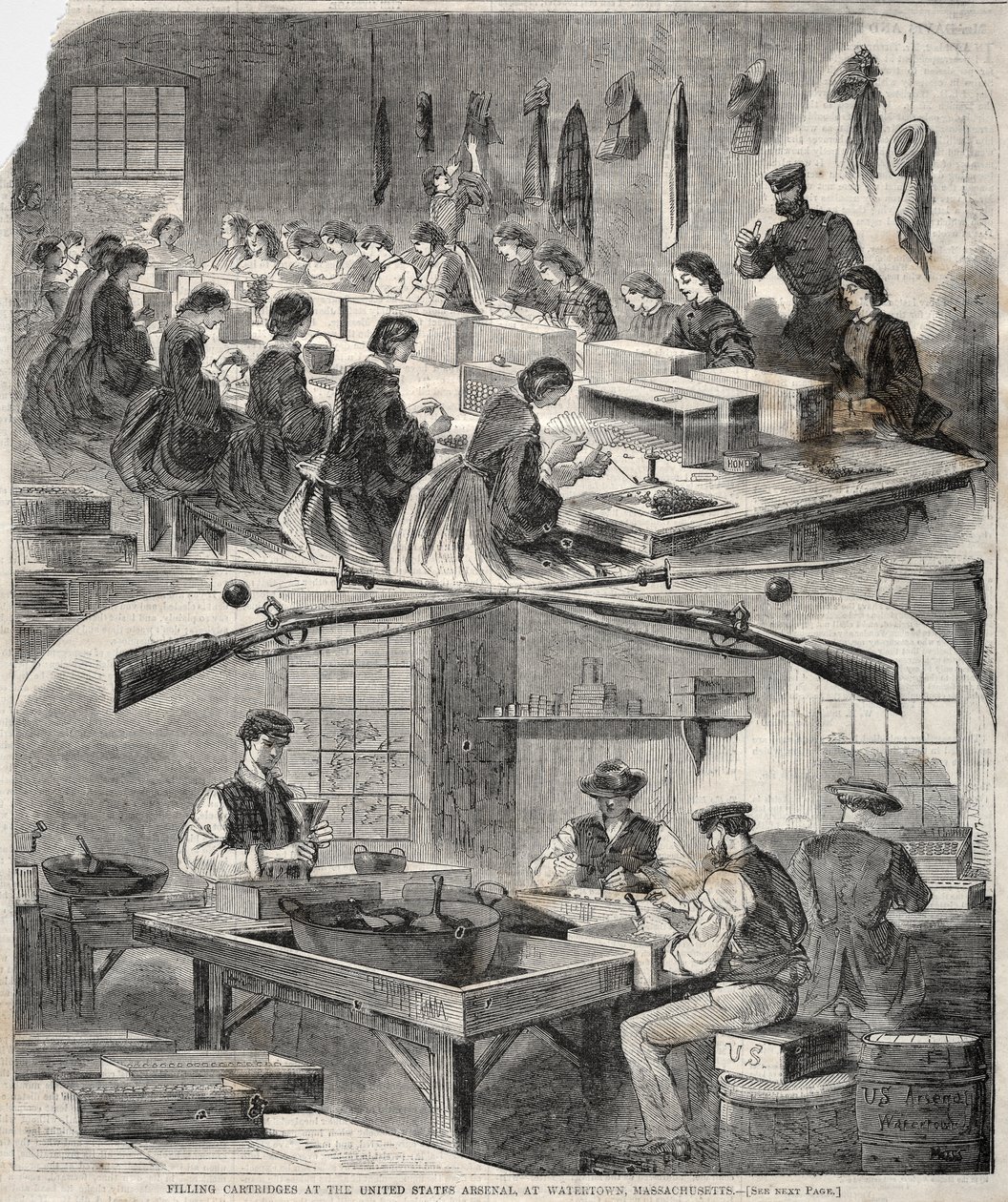 Patronenfüllung im Arsenal der Vereinigten Staaten, in Watertown, Massachusetts von Winslow Homer