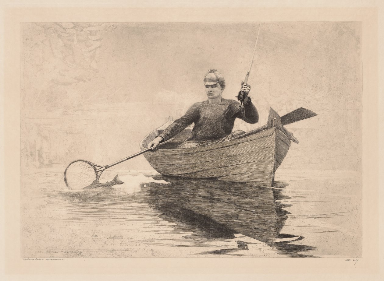 Fliegenfischen, Saranac Lake von Winslow Homer