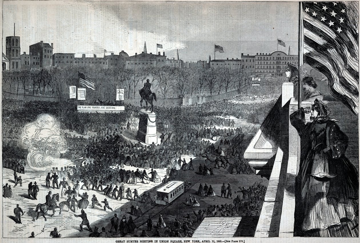 Großes Sumter-Treffen auf dem Union Square, New York, 11. April, aus Harper