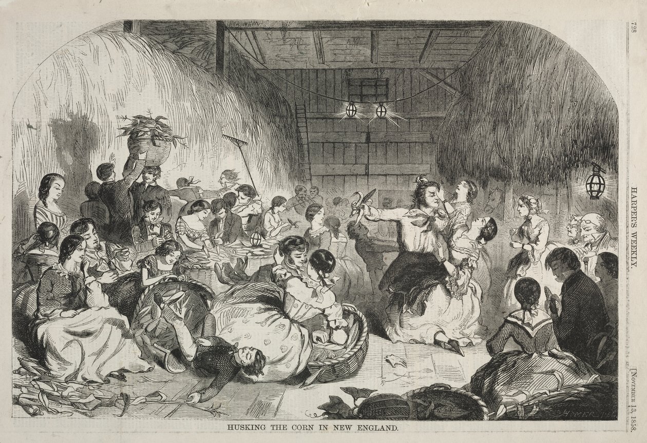 Maiskolben schälen in Neuengland von Winslow Homer
