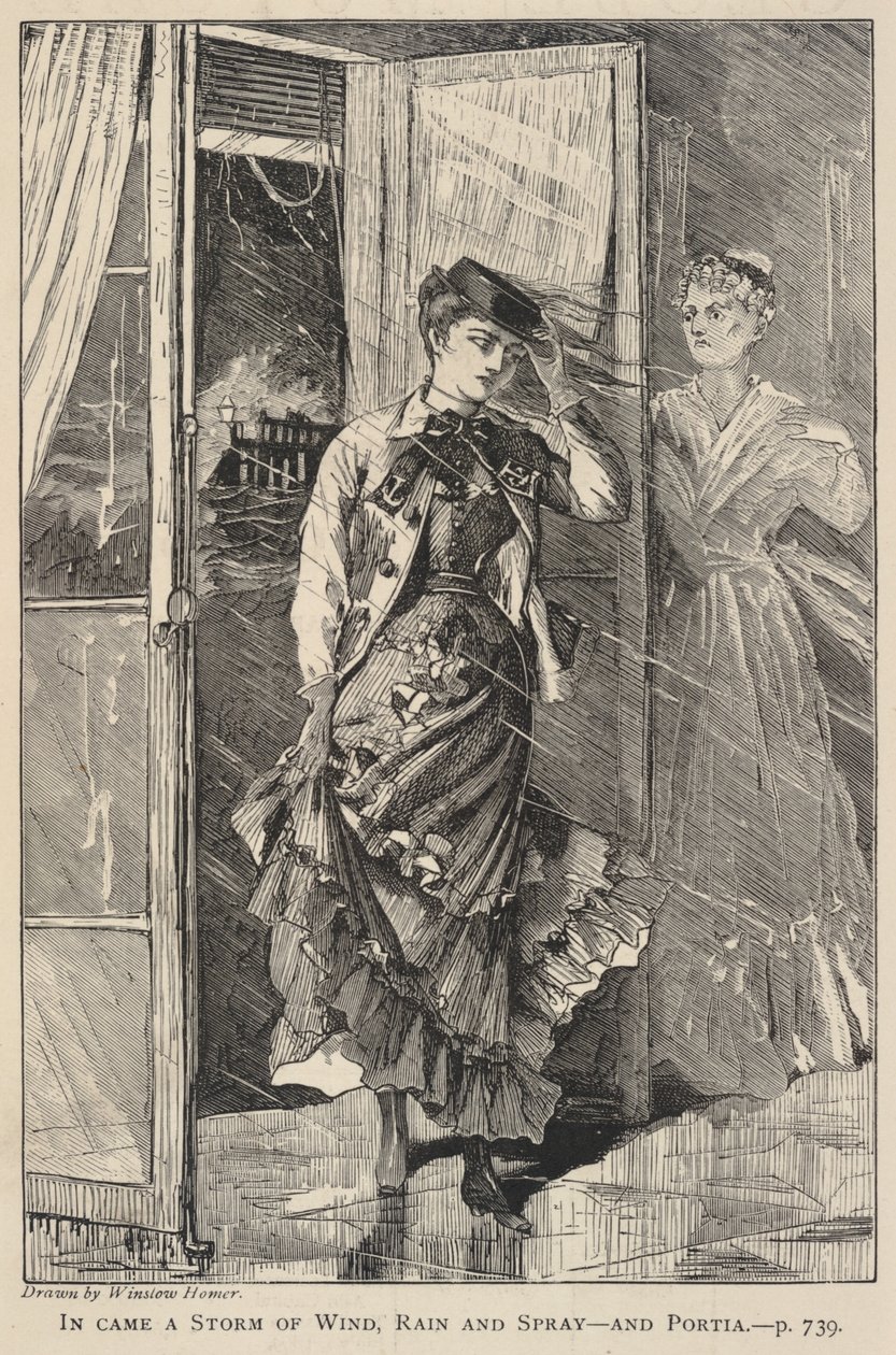 Ein Sturm aus Wind, Regen und Gischt kam herein - und Portia, aus The Galaxy, Dezember 1869 von Winslow Homer