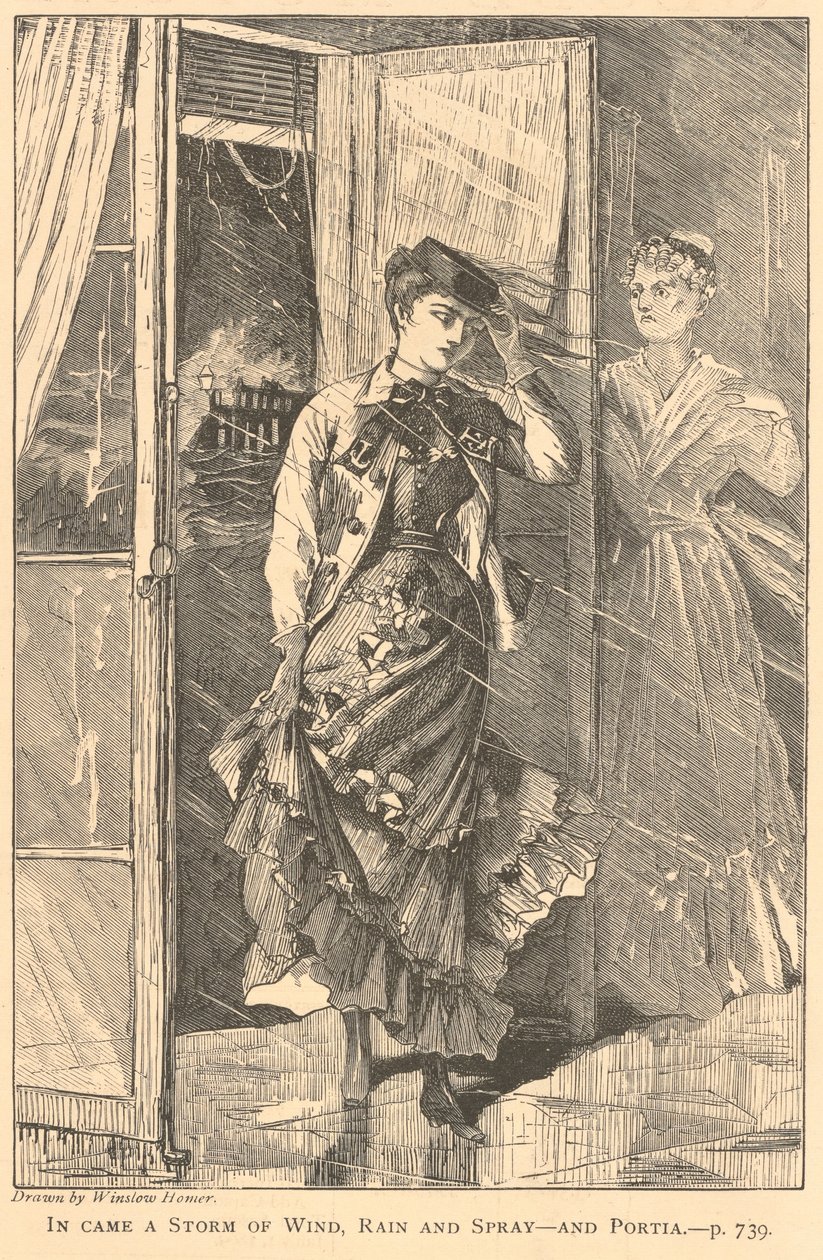 Ein Sturm aus Wind, Regen und Gischt kam herein - und Portia., aus The Galaxy, Dezember 1869 von Winslow Homer