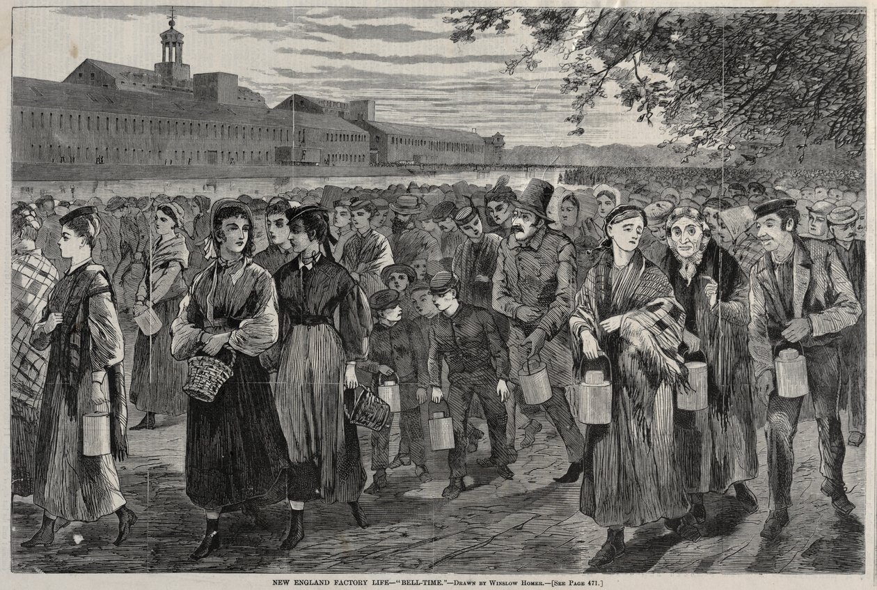 Das Fabrikleben in Neuengland - Glockenzeit, 1868 von Winslow Homer