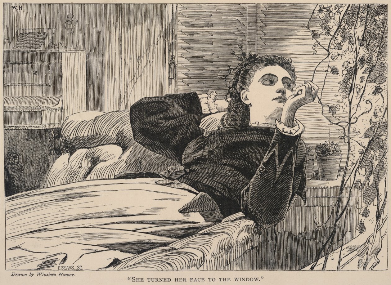 Sie wandte ihr Gesicht zum Fenster, aus The Galaxy, Mai 1868 von Winslow Homer