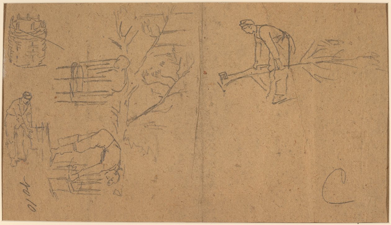 Soldaten fällen Setzlinge und flechten Setzlinge zu Körben (verso) von Winslow Homer