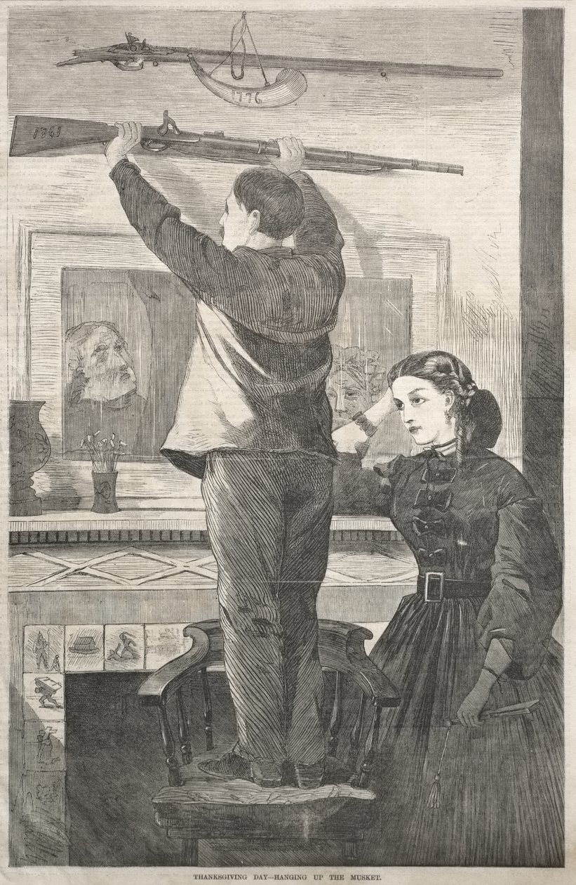 Thanksgiving Day - Das Gewehr aufhängen von Winslow Homer