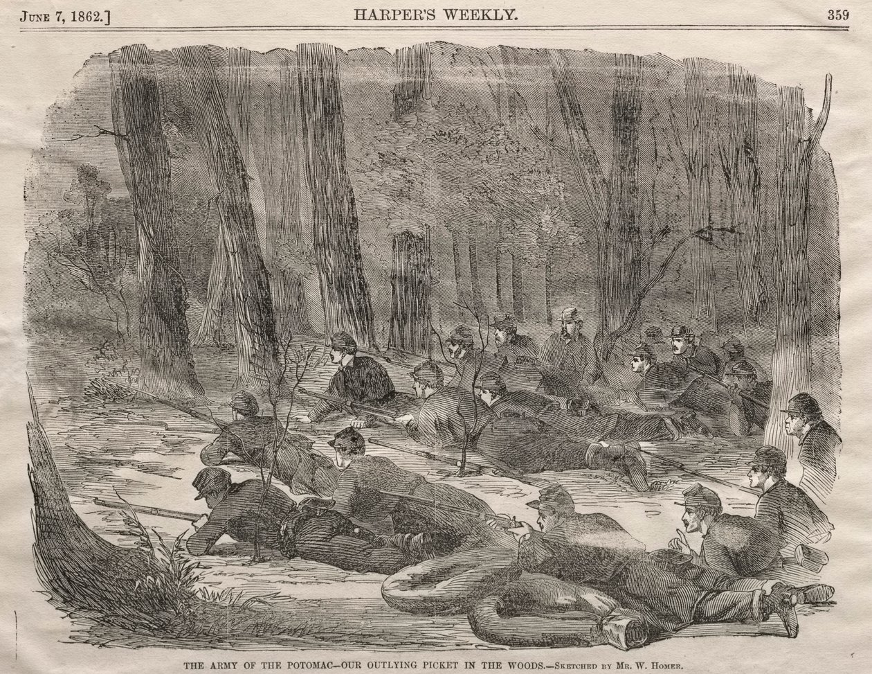 Die Armee des Potomac - Unsere Außenposten im Wald, 1862 von Winslow Homer