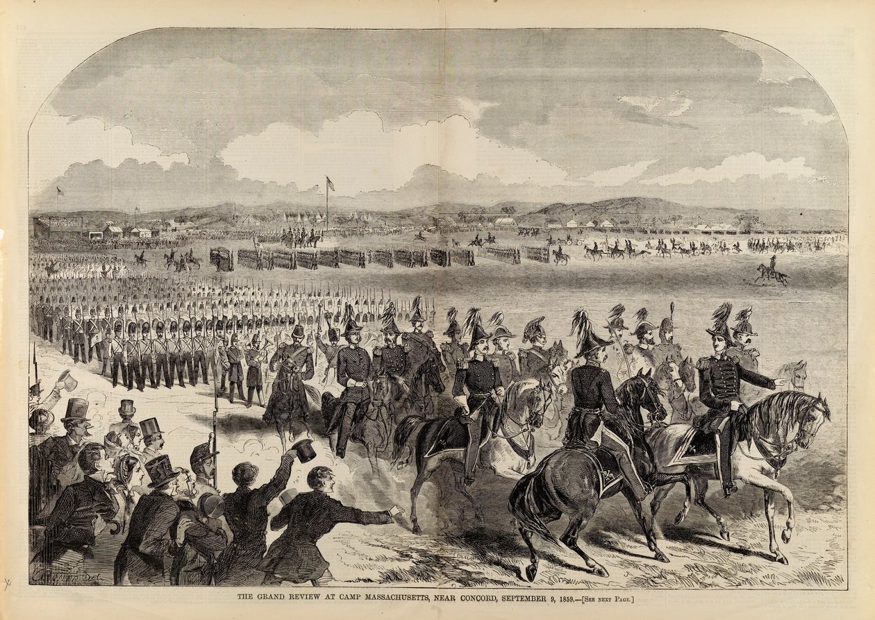 Die große Parade im Camp Massachusetts, in der Nähe von Concord, 9. September 1859, aus Harper